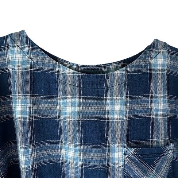 J JILL | NWOT LONG SLEEVE COTTON PLAID TOP BUTTON BACK NAVY BLUE WHITE SIZE: 1X - Picture 3 of 15